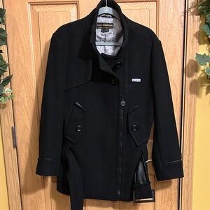 ROCA WEAR Women's Black Mid Length Jacket, XL, Wool, Polyester Blend.